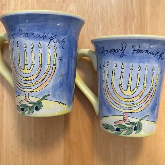 NWOT Happy Hanukkah Ceramic Mugs by Julia Junkin, Set of 2 - Picture 4 of 9
